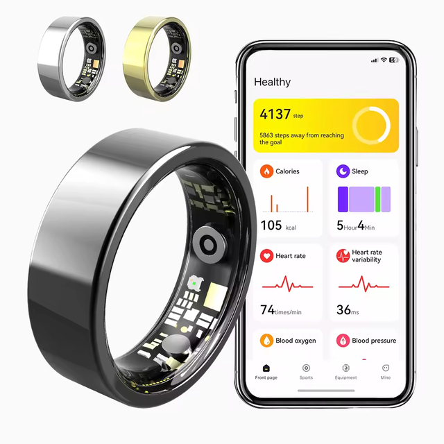 Health Intelligent Wearable Smart Ring App Control 50M Waterproof Blood Pressure Stress Detection Sleep Tracking Alloy 5-10 Days