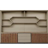 Estantería de Oficina de Lujo Ligero, Forma Hexagonal, Estantes Abiertos, Detalles en Cuero de Microfibra, Almacenamiento de Documentos, Mueble de Oficina