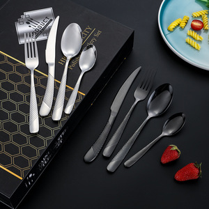 Stainless Steel Cutlery Set Gold Plated Diamond Pattern Western Tableware Steak Knife Fork Spoon <b>Gift</b> <b>Box</b> - Product Image 5