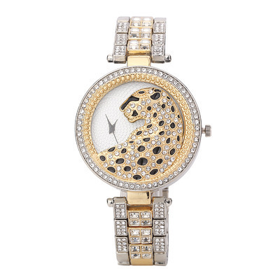 Latest Luxury Lady Watch With Full Diamond Shiny Quartz Bling Hip Hop Design Leopard Print Analog Dial for Women