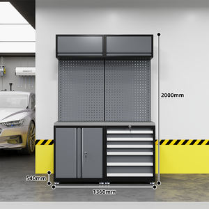 محطة عمل لإصلاح السيارات مع خزانة أدوات متنقلة وعربة أدوات بـ 7 أدراج وقفل بمفتاح لصيانة وتخزين المركبات - Product Image 1