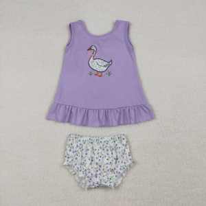 GSD2942 RTS Vestido sin mangas para niña, transpirable, hasta la rodilla, con estampado floral morado y lazos de pato, venta al por mayor - Product Image 2