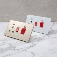 Interrupteur de cuisinière rétro 45A 250V UK à 2 gangs, panneau en verre trempé, montage mural, isolateur, équipement électrique de cuisine, four, approvisionnement en gros