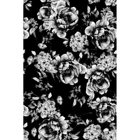 Tela Estampada Digitalmente con Diseño Floral Negro, 100% Poliéster Crepé Koshibo, para Vestidos