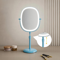 Desktop Tabletop Cosmetic Adjustable Lift Stand Metal+Glass 7X Magnifying Stepless Dimming Lighted LED Touch Switch Mirror