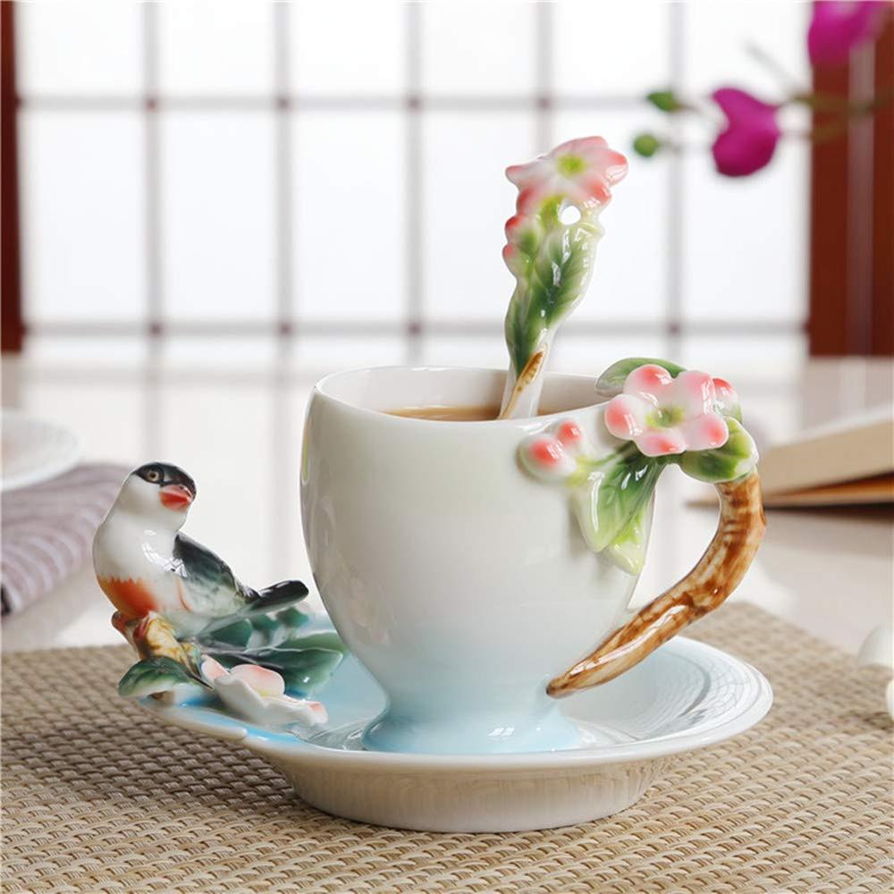 Porcelain Enamel Delicate Bird Tea Coffee Cup Set, image size:1000x1000