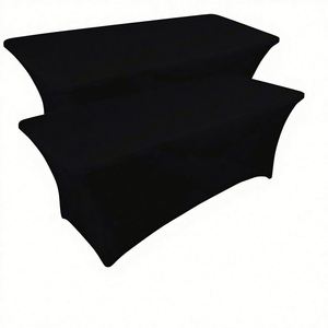 6FT Rectangular Fitted Wrinkle-Free Solid Black Stretch Spandex Tablecloth Washable for Events Parties Weddings - Product Image 2