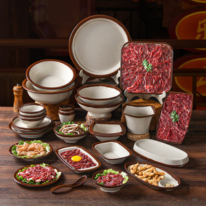 Xiangyuan <b>melamine</b> tableware <b>plates</b>, commercial retro style, restaurant and hotel side dish <b>plates</b>, buffet, hot pot restaurant, - Product Image 1