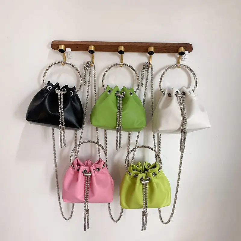 2023 Fashion new women's small bucket bag lady inlaid diamond handbags chain candy color hand bags