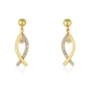 Factory Hot Sale Hoop Plated Pure cubic zircon Fish design Fashion Personality Gold Earrings