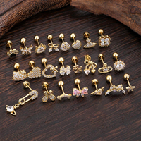 Pendientes de Acero Inoxidable con Rosca Interna y Circonita Cúbica, para Tragus y Cartílago, con Parte Trasera Plana, Joyería de Moda para Piercing, Pendientes Tipo Stud, Joyería Corporal