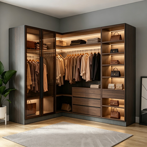 Armoire sur mesure <span class=keywords><strong>de</strong></span> luxe moderne pour toute la maison, éclairage LED, cadre en bois massif, montage mural, grande capacité, meubles <span class=keywords><strong>de</strong></span> <span class=keywords><strong>placard</strong></span> pour <span class=keywords><strong>chambre</strong></span> à coucher - Product Image 2