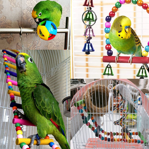 Jouets écologiques modernes pour perroquets, balançoire de cage, perchoir, jouets à mâcher pour perroquets, ensemble combiné de jouets éducatifs pour oiseaux - Product Image 6
