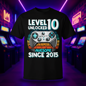 T-shirt Gamer Level 10 débloqué, génial depuis 2015, pour enfants, cadeau d'anniversaire - Product Image 3