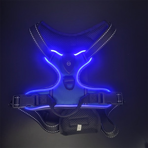 Glow in Nylon scuro regolabile senza trazione ricaricabile a <span class=keywords><strong>LED</strong></span> illuminante imbracatura per cani, fascia toracica luminosa per animali domestici per la camminata notturna di sicurezza dei cani - Product Image 1