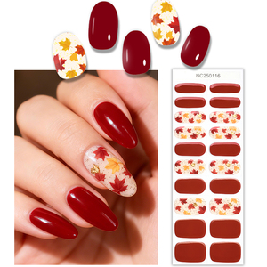 Autocollants pour ongles de qualité salon, automne-hiver, luxe, texture feuille d'érable ambrée, bandes pour ongles françaises, lampe UV, gel semi-durci, autocollants pour ongles - Product Image 1