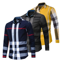 Chemise habillée homme automne respirante en coton imprimé sergé 220 grammes, col rabattu, motif écossais aléatoire, manches longues, simple boutonnage