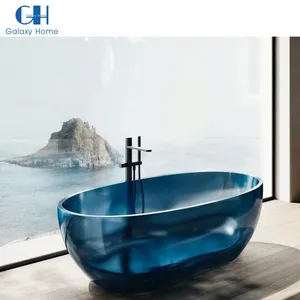 Resin Oval Modern Art Color Transparent Walk Tub Shower Combination Modern Oval Shape Freestanding Crystal Clear Resin Soaking