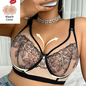 Plus Size Full Cup Minimizer <b>Bra</b> Ultra <b>Thin</b> Mesh Breathable Underwire Push Up Large Bust Underwear - Product Image 4