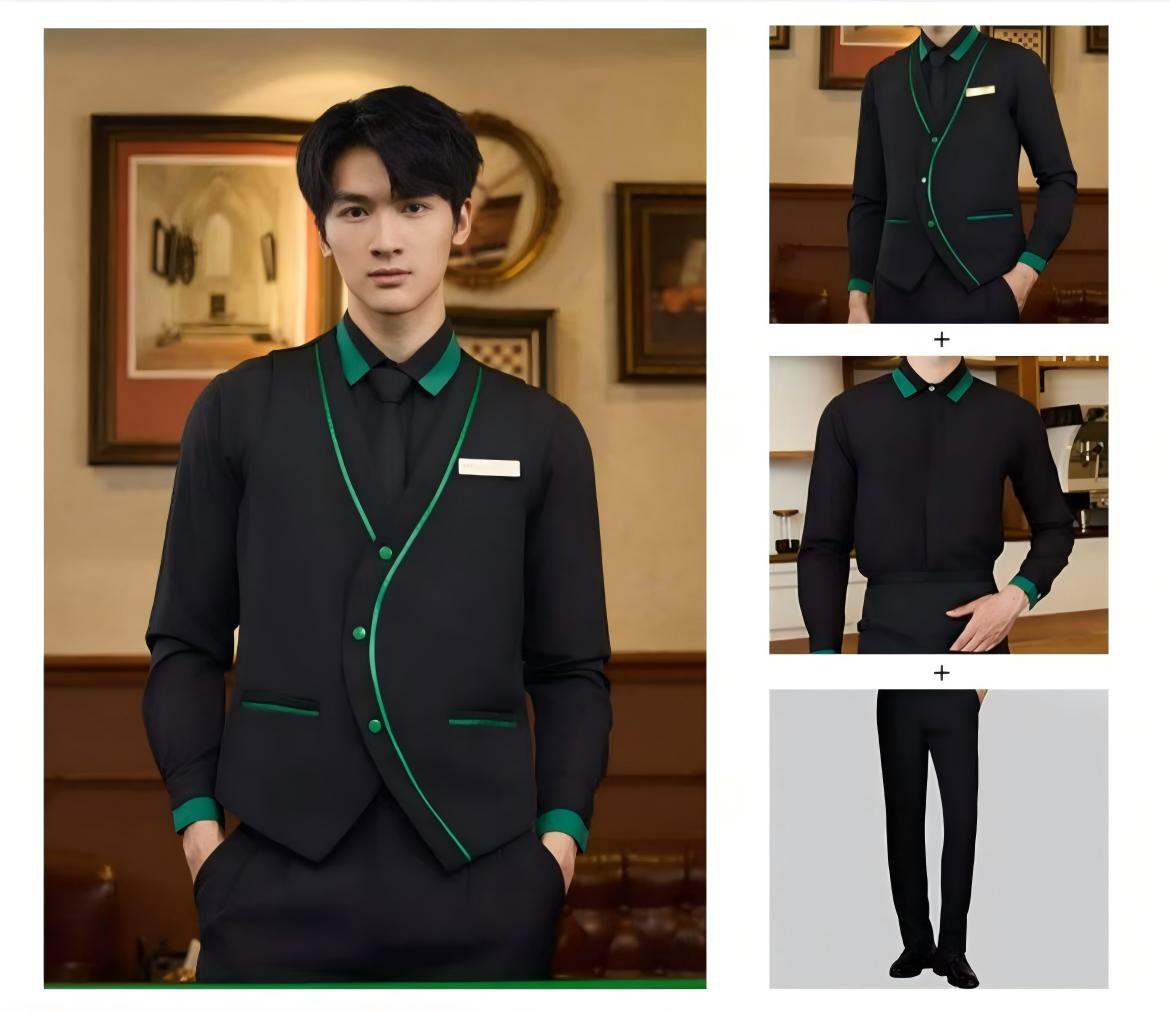 Ensemble 3 pièces pour hommes&nbsp;: chemise noire + gilet + pantalon noir