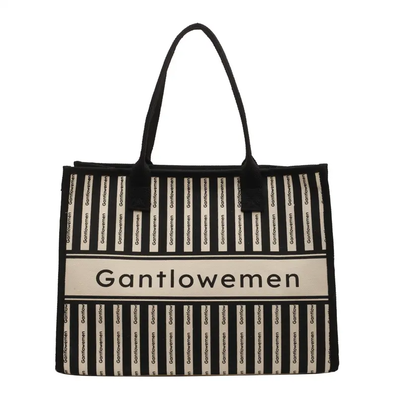 Wholesale Fashion Women Tote bag Canvas Shopping Tote Bag with Pocket and Zipper Handbag Women