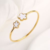 MIRADIA Moda Doble Flor 18K Chapado en Oro Pulsera de Acero Inoxidable Cinco Hojas Flor Joyería Mujeres Brazalete Pulseras