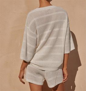 2026 Supplier Custom Summer Women Knit Shorts <strong>Set</strong> <strong>Two</strong> <strong>Piece</strong> Ladies Cotton Mesh <strong>Crochet</strong> Knit Top and Short <strong>Set</strong> for Woman - Product Image 4