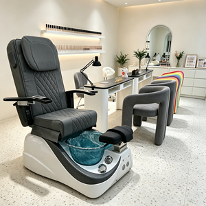 Sillón de Pedicura con Mesa de Manicura, Juego de Muebles para Salón de Uñas, Estación de Pedicura para Spa, Reposapiés Acolchado Gris con Base Azul Verdoso - Product Image 1