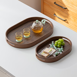 Vassoio <span class=keywords><strong>in</strong></span> legno personalizzato con venature del legno naturale per tè, snack e conservazione domestica, vassoio <span class=keywords><strong>in</strong></span> legno con manico, vassoio <span class=keywords><strong>in</strong></span> legno ellittico. - Product Image 1