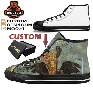 Chaussures en <span class=keywords><strong>toile</strong></span> personnalisées à tige haute, imprimées avec des motifs d'art vintage, baskets décontractées personnalisées pour hommes et femmes, chaussures en <span class=keywords><strong>toile</strong></span> personnalisées - Product Image 1