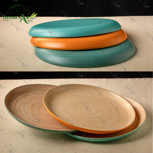 Collection d'assiettes en bambou vibrantes colorées professionnelles salade/fruits de service personnalisable pour cuisine/restaurant - Product Image 1