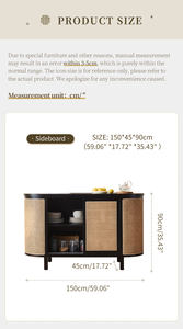 <span class=keywords><strong>Buffet</strong></span> en rotin Japandi, 59 pouces, <span class=keywords><strong>buffet</strong></span> en bois massif avec portes en cannage pour le salon, la cuisine, le rangement de l'entrée - Product Image 6