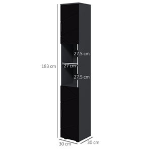 Columna de baño kleankin en aglomerado con 2 Estantes abiertos y 2 armarios de 2 niveles, 30x30x183 cm, negro y gris - Product Image 3