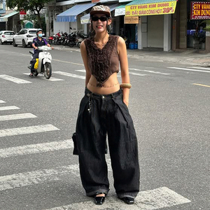 Jeans de Pierna Ancha con Rayas para Mujer, Pantalones Vaqueros Holgados de Cintura Alta, Pantalones de Estilo Urbano Vintage - Product Image 5