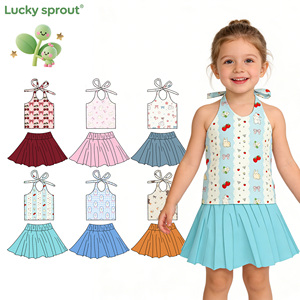 Baby Girl Sleeveless Neck Tied Top Tennis <strong>Skirt</strong> Sets Matching Skorts Wholesale Kids Fashion Summer Outfit - Product Image 1