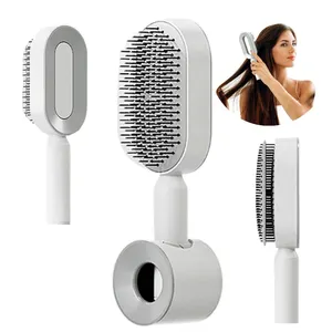 Custom Logo Salon Self-cleaning Hair Comb with One-Key Click Self Cleaning Detangling Curly Vented Air Cushion Brush For Women