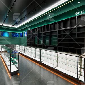 カスタム水ギセルショップディスプレイキャビネットインテリアデザイン塩壁黒カウンター棚煙店ガラスディスプレイショーケース - Product Image 2