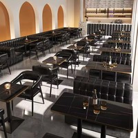 Set di Divani a Forma di U e L per Ristoranti, Lounge, Bar, Caffè, in Pelle PU, con Tavolo e Sedie per Night Club e Pub