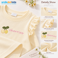Korte mouw T-shirt met kersenborduursel voor meisjes, kinder top, OEM ODM groothandel leverancier