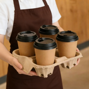 Portavasos <span class=keywords><strong>de</strong></span> Pulpa <span class=keywords><strong>de</strong></span> Papel Personalizados al por Mayor, para 2/4 Vasos <span class=keywords><strong>de</strong></span> Café, Portavasos para Bebidas Calientes - Product Image 1