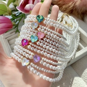 Collares de perlas de doble capa <span class=keywords><strong>para</strong></span> mujer, collar de corazón de cristal colorido elegante, joyería bonita, collar fino, nuevo - Product Image 3