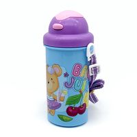 Bouteilles d'eau pour enfants en plastique recyclable sans BPA, anti-fuite, avec paille et corde, design dessin animé, 500 ml, pour boire directement en toute sécurité