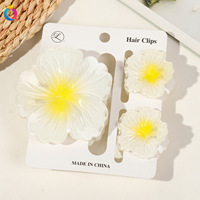 Coréen 3 pièces/ensemble Hibiscus Rosa fleur dégradé couleur cheveux griffe ensemble pour femmes élégant fleur cheveux griffe pinces ensemble pour les femmes