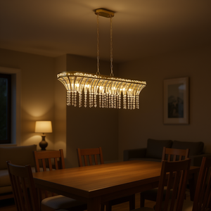 <b>Modern</b> Crystal Linear Rectangle <b>Chandelier</b> <b>Gold</b> Finish 39 Inch Pendant Light For Dining Room Living Room Foyer - Product Image 2