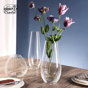 Bohemia Crystal Large <b>Vase</b> Waterfall Design Minimalist Style Hydroponic Glass <b>Vase</b> For Living Room <b>Decor</b> - Product Image 3
