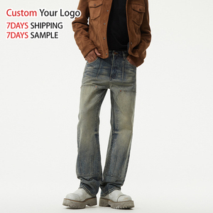 Jeans en denim streetwear personnalisés de haute qualité, coupe large, vintage délavé, style baggy droit pour hommes, vente en gros - Product Image 3