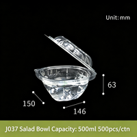 Boîte d'emballage en gros pour salade de fruits 375ml 500ml 750ml 1000ml, bol à salade articulé en plastique PET avec couvercle pour desserts à emporter