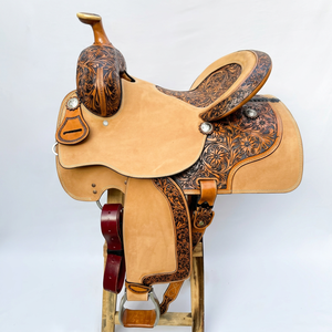 Selle de course western en cuir anglaise 2026, modèle très demandé, faite à la main, motif floral gravé, ferrures en laiton, arceau en fibre, pour l'équitation - Product Image 1