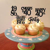 Décoration de gâteau pour 40e anniversaire 1986, décor de fête sur le thème numérique, fournitures de fête rétro pour célébration de l'âge