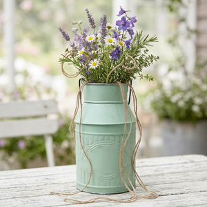 Rustic Galvanized Metal Milk Can Vase with Flower & Garden Design for Floor <b>Outdoor</b> & Indoor Plant Arrangement Decor - Product Image 1